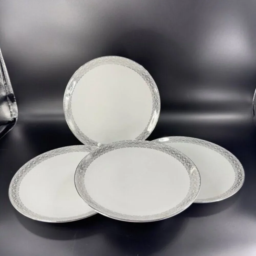 Winterling Schwarzenbach Bavaria Porcelain Dish Plate Platinum Germany Set 4 VTG